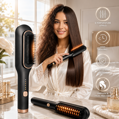Hair Straightener Brush for Women & Men with 5 Temperature Control Smooth