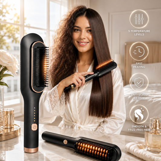 Hair Straightener Brush for Women & Men with 5 Temperature Control Smooth
