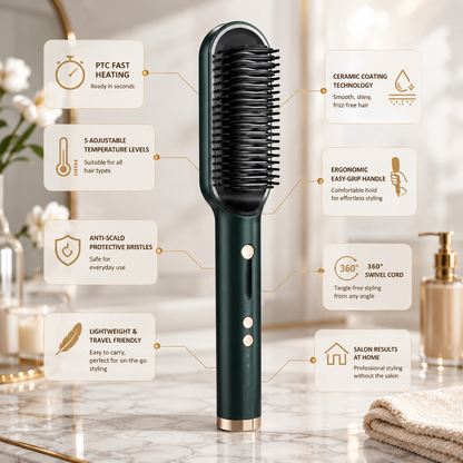 Hair Straightener Brush for Women & Men with 5 Temperature Control Smooth